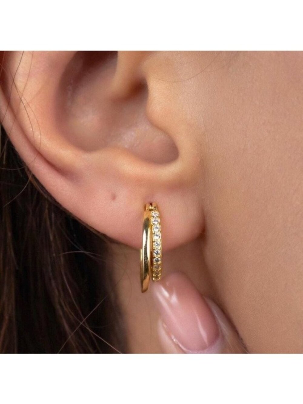18K Gold Multi Hoop Earring Cuff,Crystal Hoop Earring,